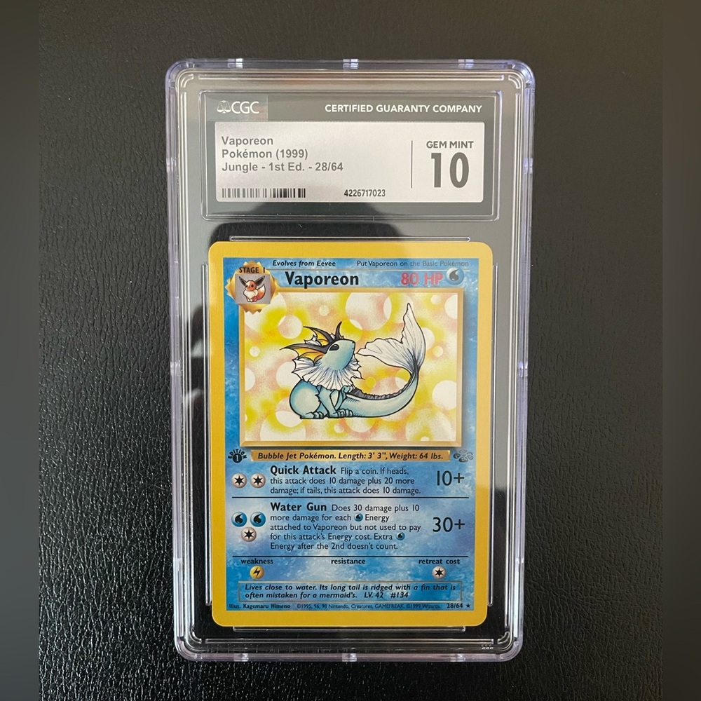 Vaporeon 1st Edition 28/64 Jungle 1999 Pokemon Card CGC 10